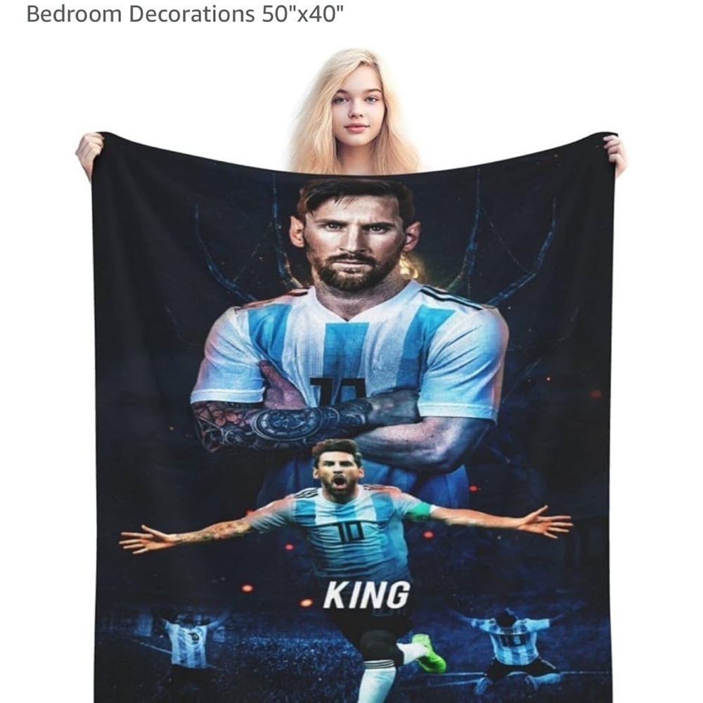 NEW Messi Themed Black and Blue Throw Blanket 50X40
